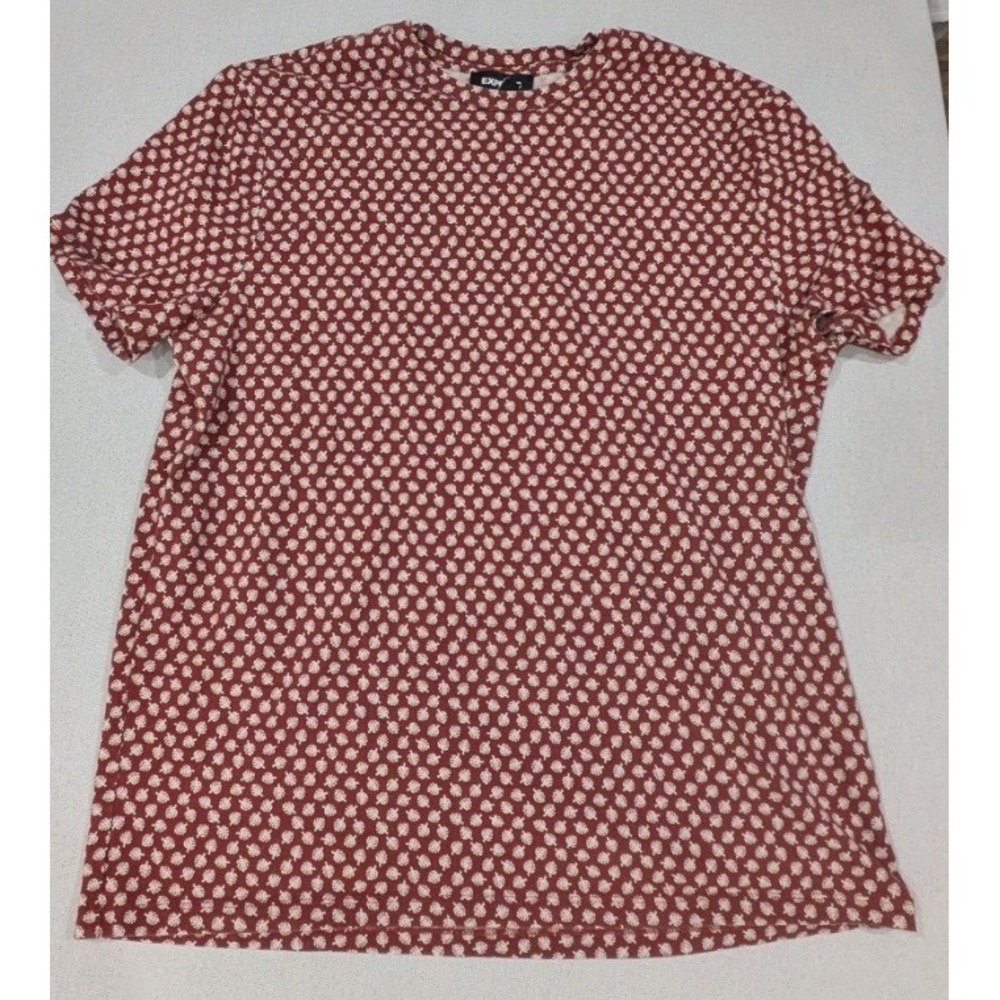 Express T-Shirt Women Large Burgundy Excellent Tropical Leaf Print Short Sleeve